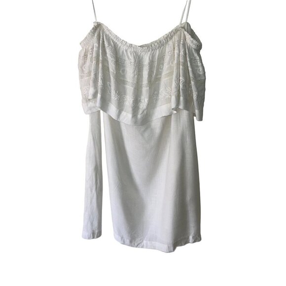 L*Space Women Abby Mini Dress Size Large White Off The Shoulder Ruffle Neck New - Picture 13 of 13